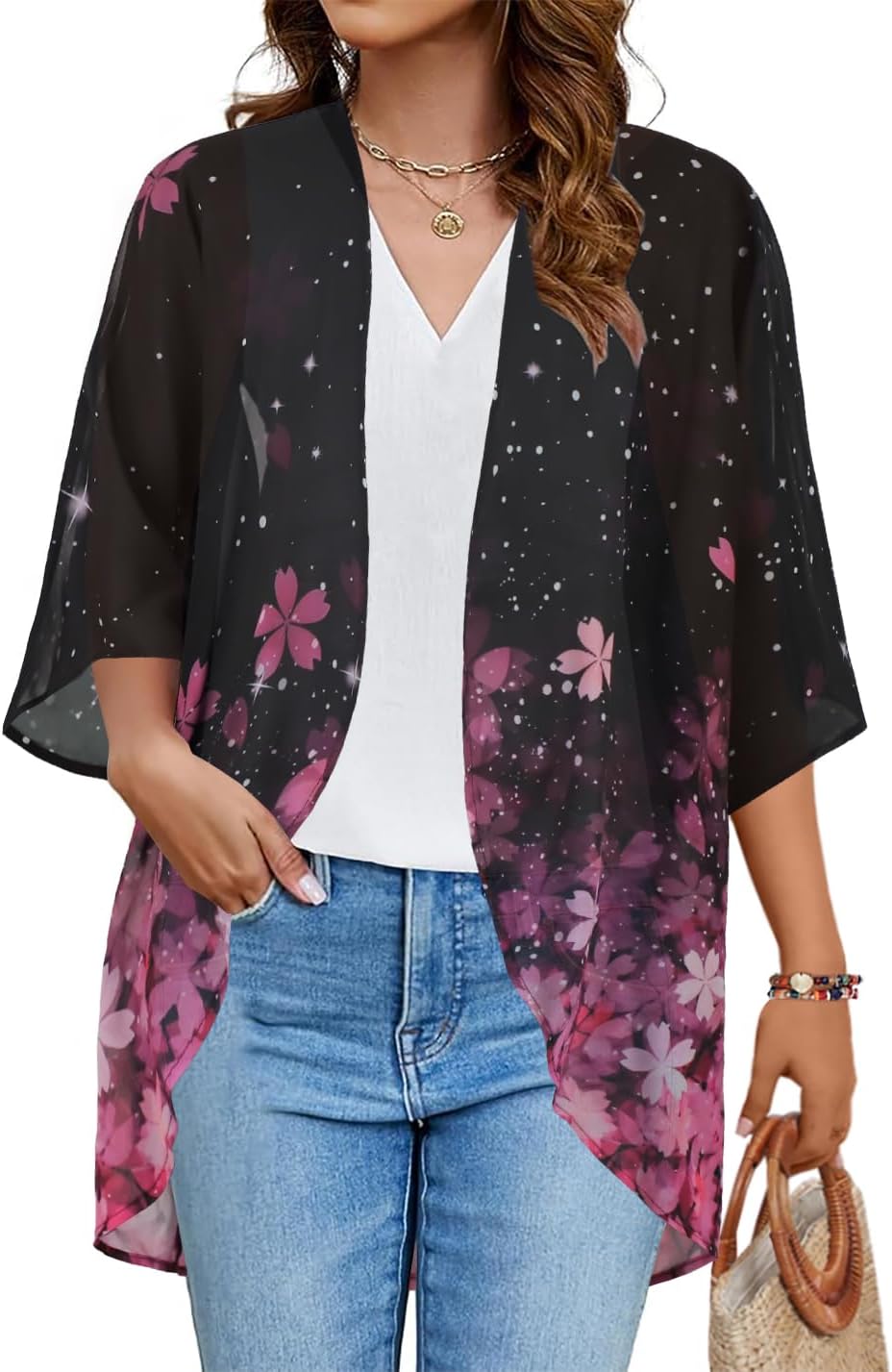 Women’s Floral Puff Sleeve Kimono Cardigan
