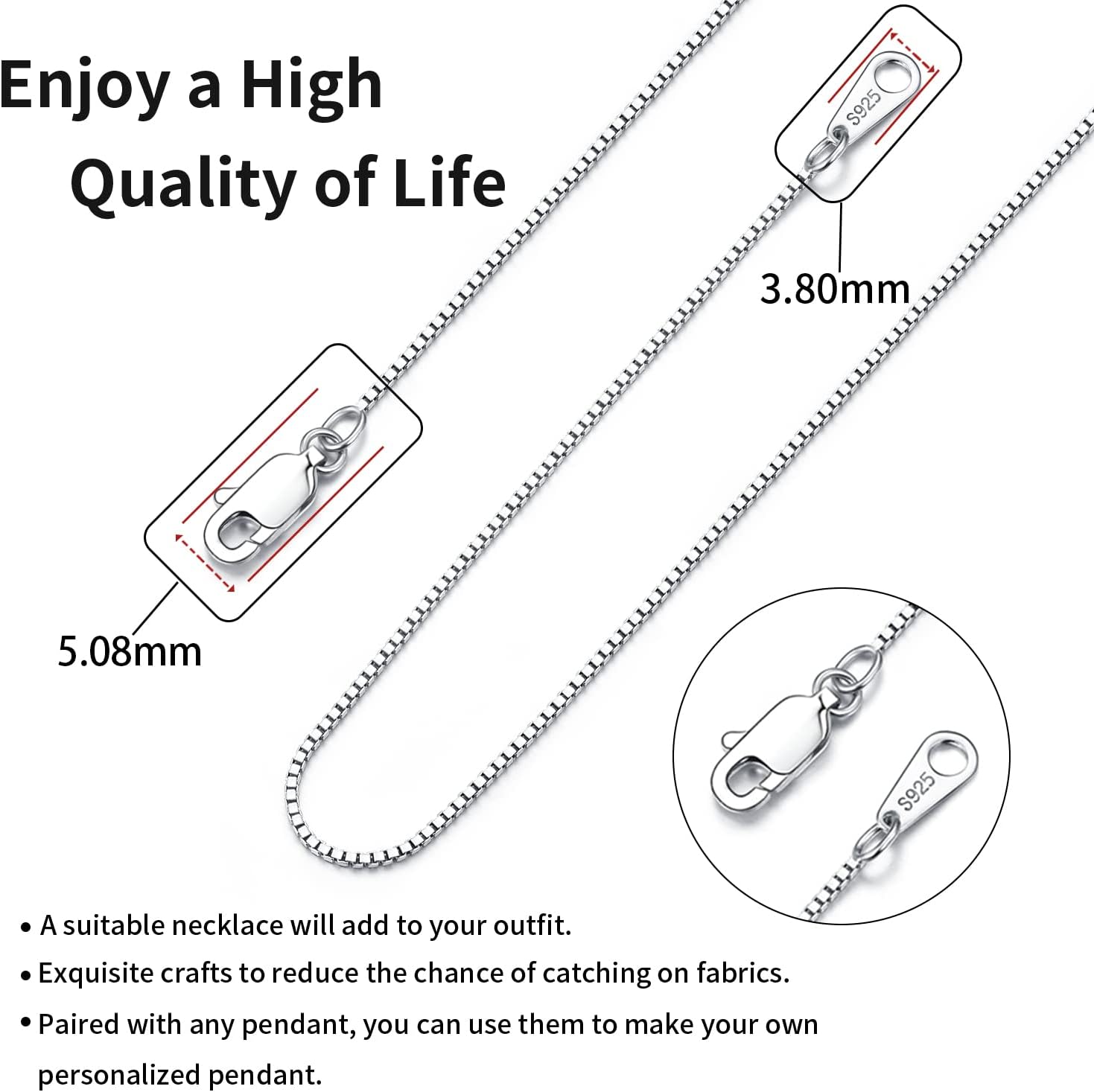 Jewlpire 18K Gold Plated 925 Sterling Silver Chain Necklace