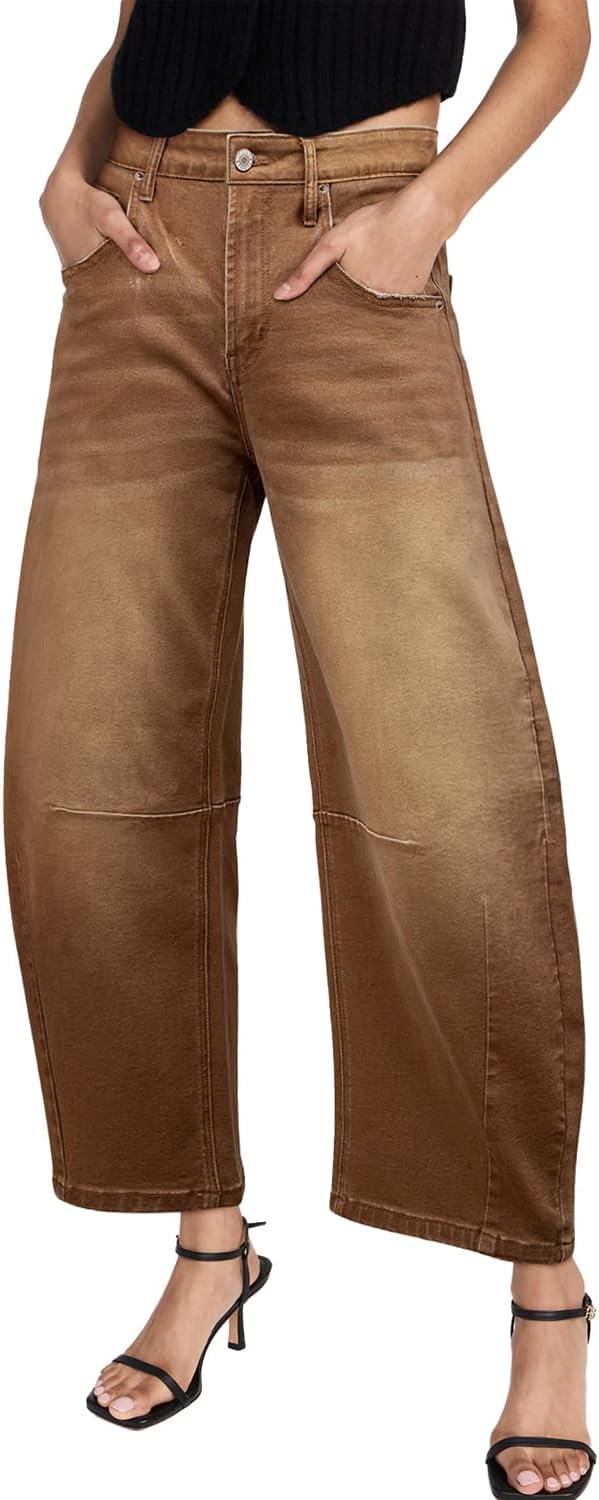 Sidefeel Women's Barrel Jeans Wide Leg Denim Pants