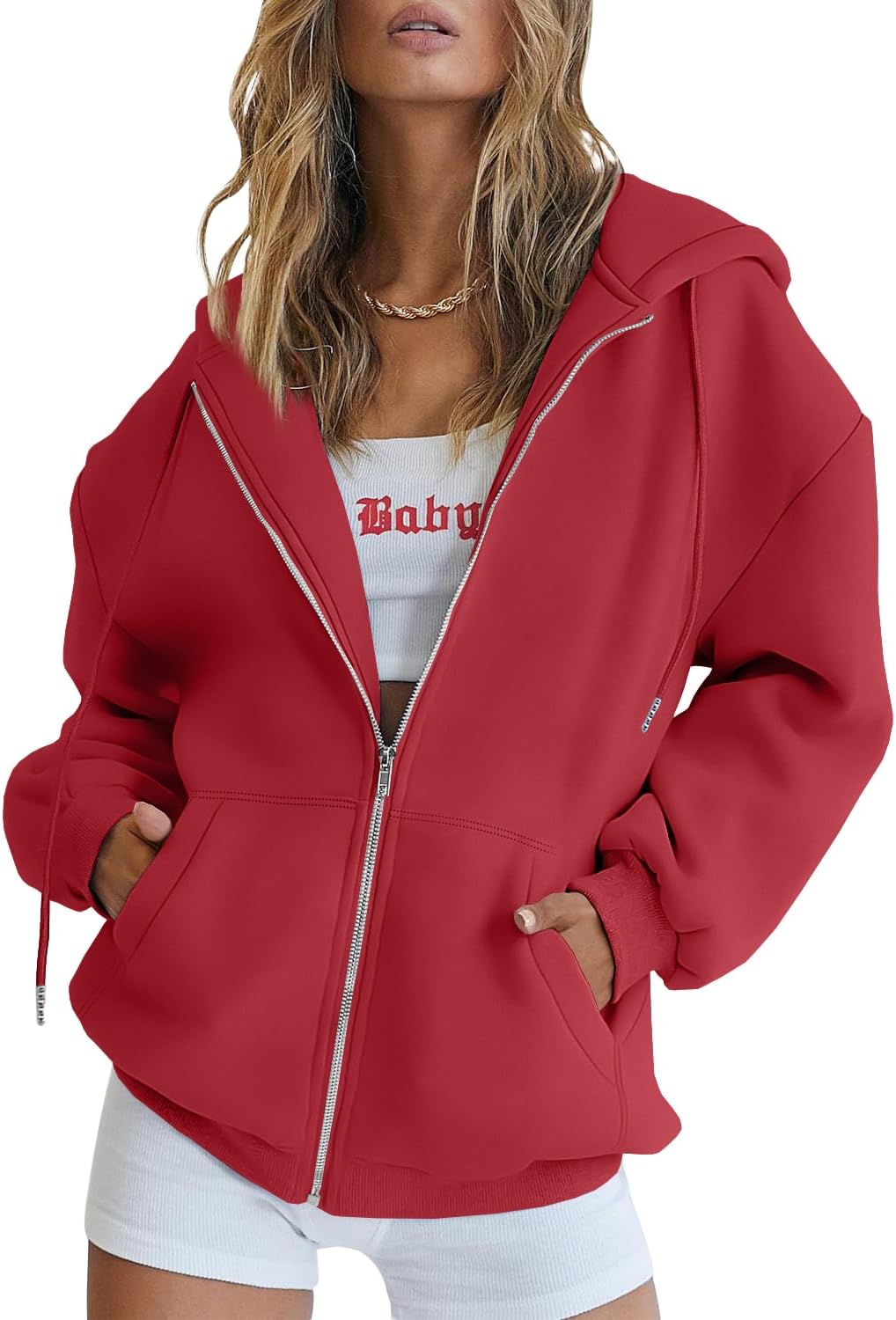 Trendy Queen Women's Oversized Zip-Up Hoodie