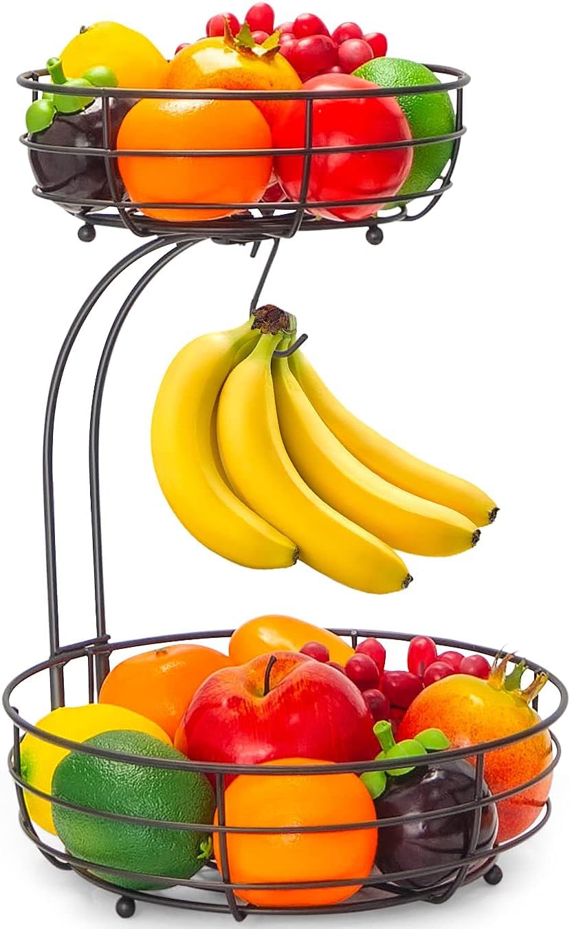 Auledio Iron 2-Tier Countertop Fruit Vegetables Basket Bowl