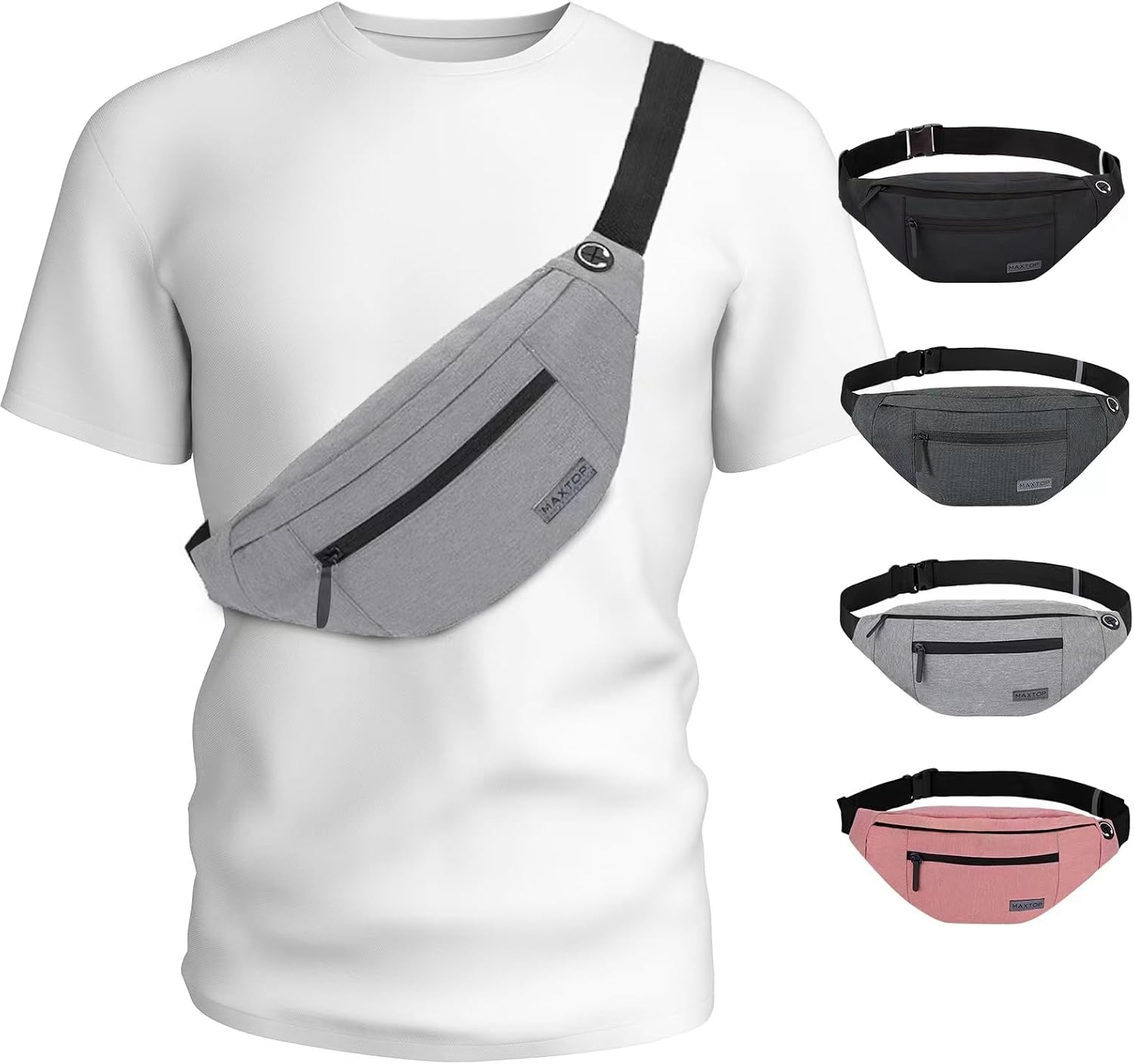 MAXTOP Large Crossbody Fanny Pack with 4-Zipper Pockets