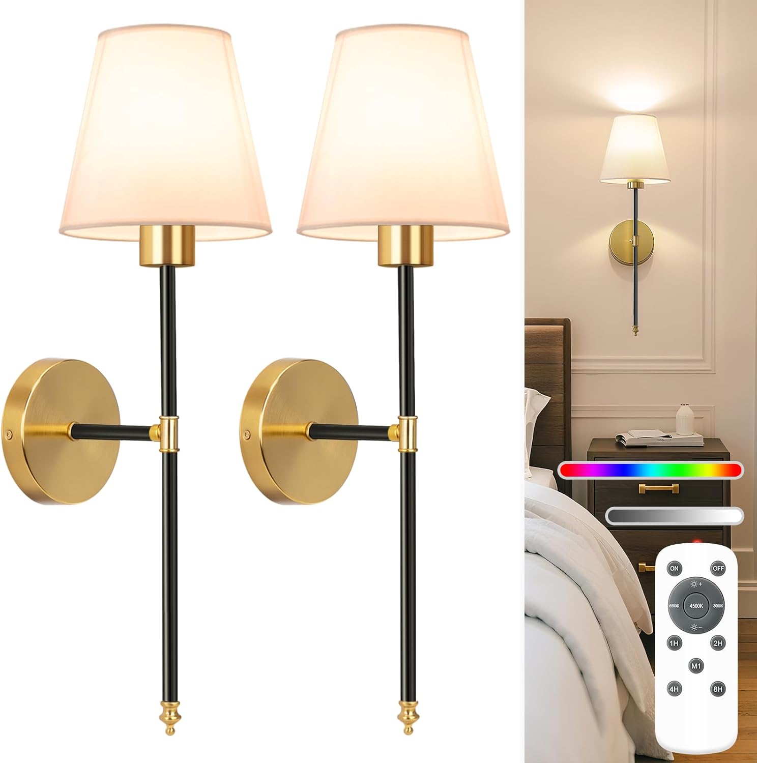 NIORSUN Battery Operated Wall Lamps for Bedroom