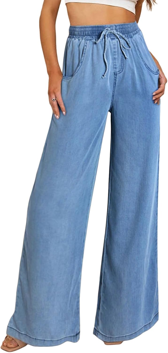 Sidefeel Women's Drawstring Wide Leg Jeans