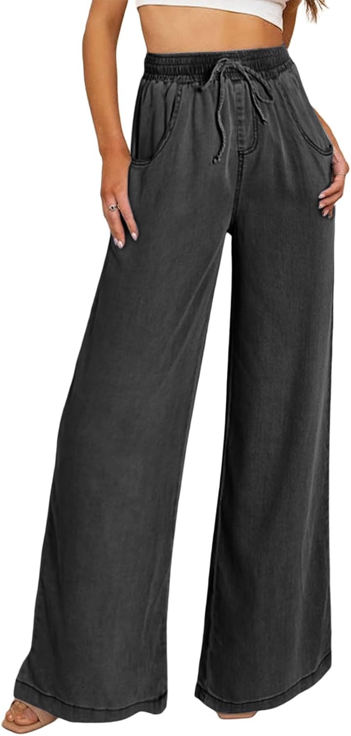 Sidefeel Women's Drawstring Wide Leg Jeans