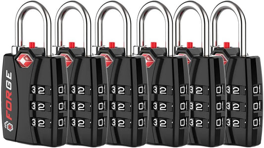 Forge Luggage Locks TSA Approved 6 Pack Black