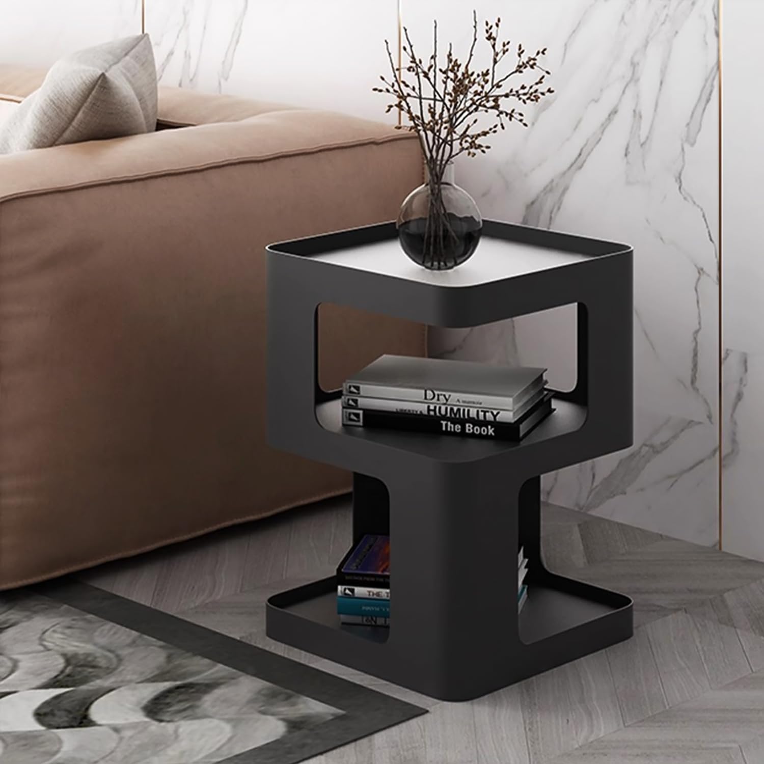 Side Modern end Table Black Metal nightstand