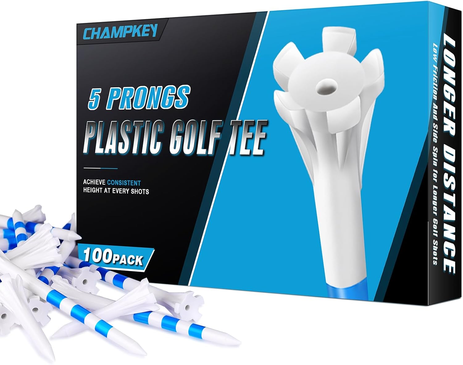 CHAMPKEY Advanced 5-Prong Plastic Golf Tees