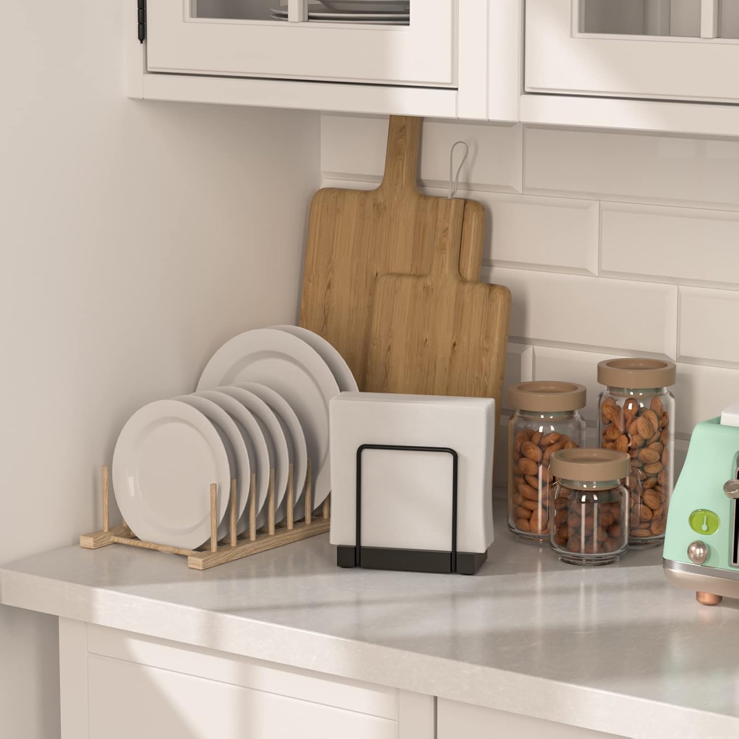 Wican Napkin Holder for Table Bamboo Iron Standing