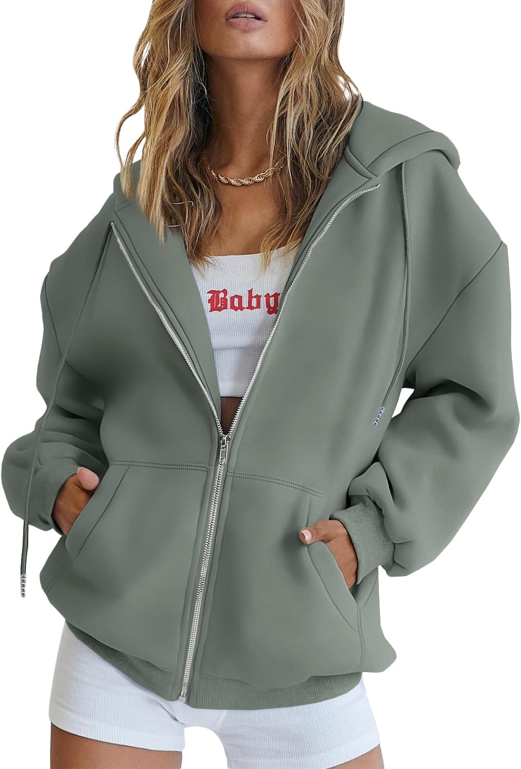 Trendy Queen Women's Oversized Zip-Up Hoodie