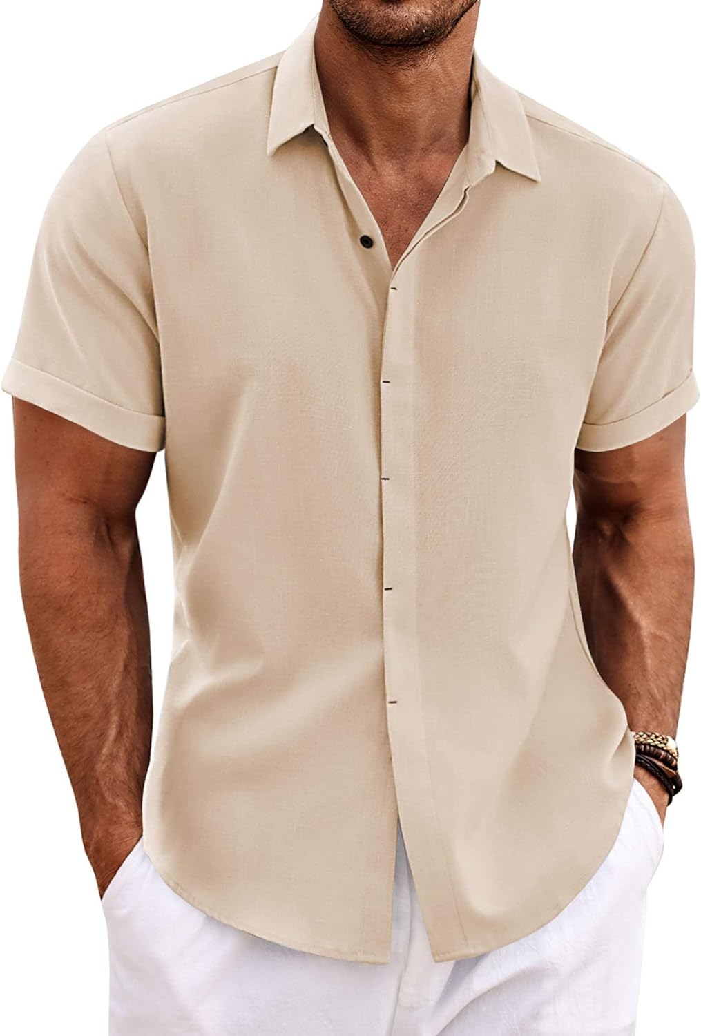 COOFANDY Men's Linen Short Sleeve Shirt