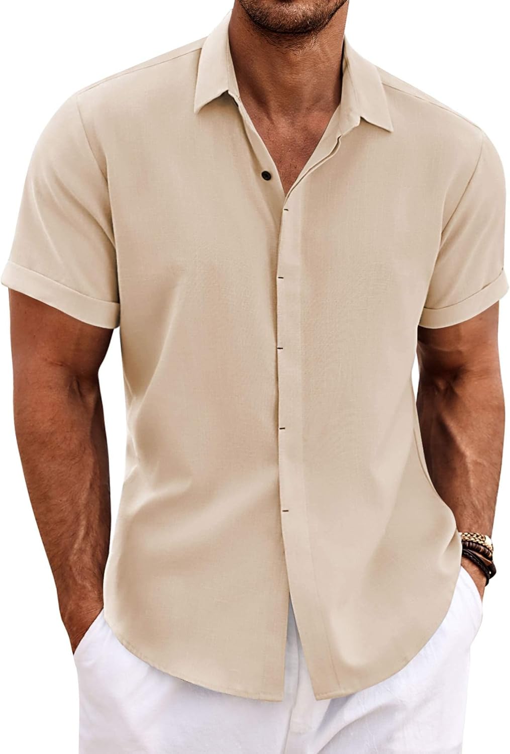 COOFANDY Men's Linen Short Sleeve Shirt