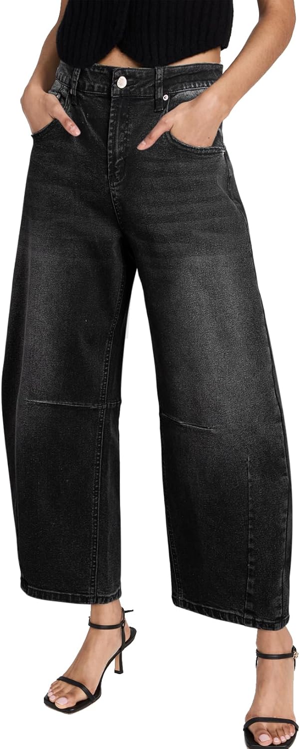 Sidefeel Women's Barrel Jeans Wide Leg Denim Pants