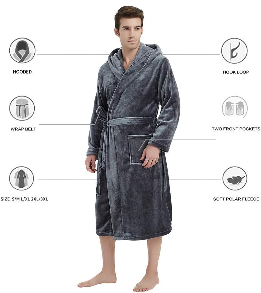 U2SKIIN Mens Hooded Robe Plush Robes for Men