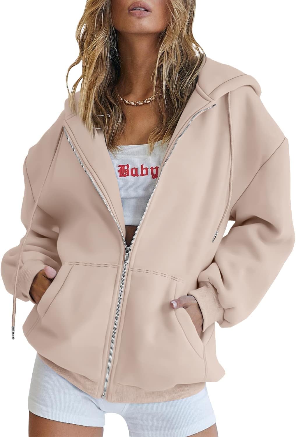Trendy Queen Women's Oversized Zip-Up Hoodie