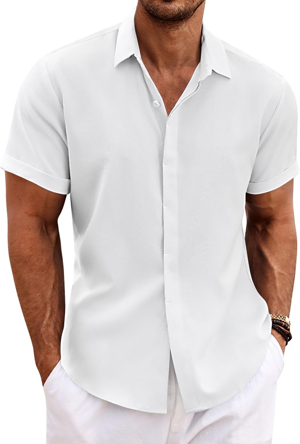 COOFANDY Men's Linen Short Sleeve Shirt