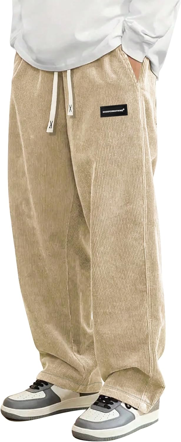 Mens Corduroy Casual Pants Fashion Loose