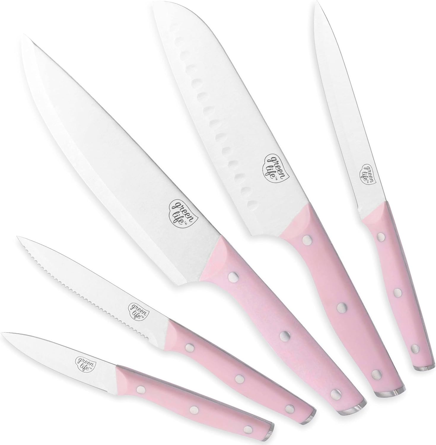 GreenLife Wood Knife Block with Steak Knives