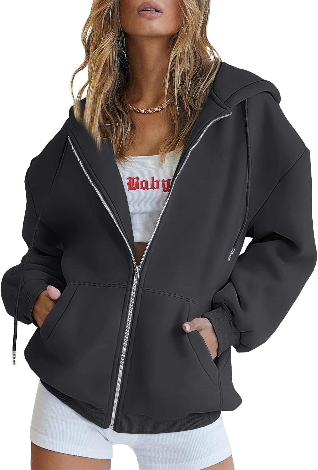 Trendy Queen Women's Oversized Zip-Up Hoodie