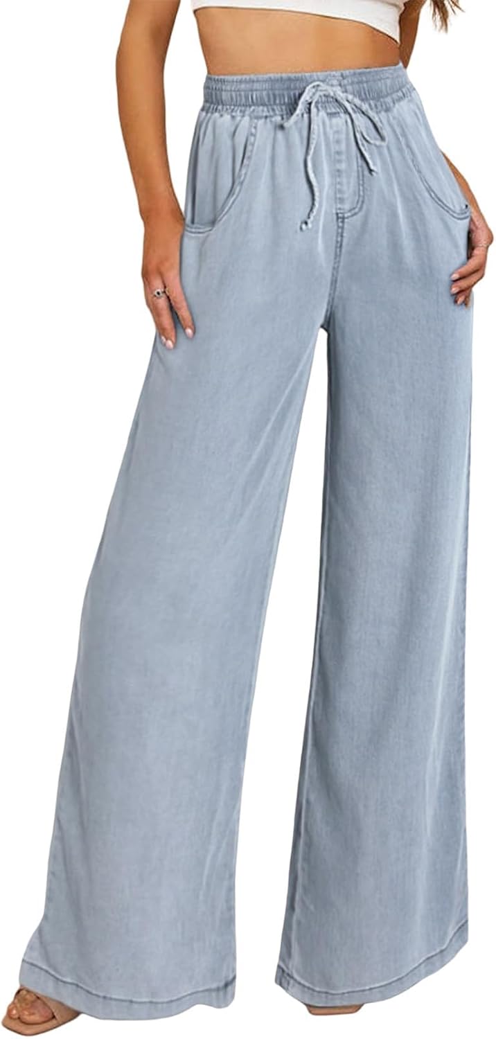 Sidefeel Women's Drawstring Wide Leg Jeans