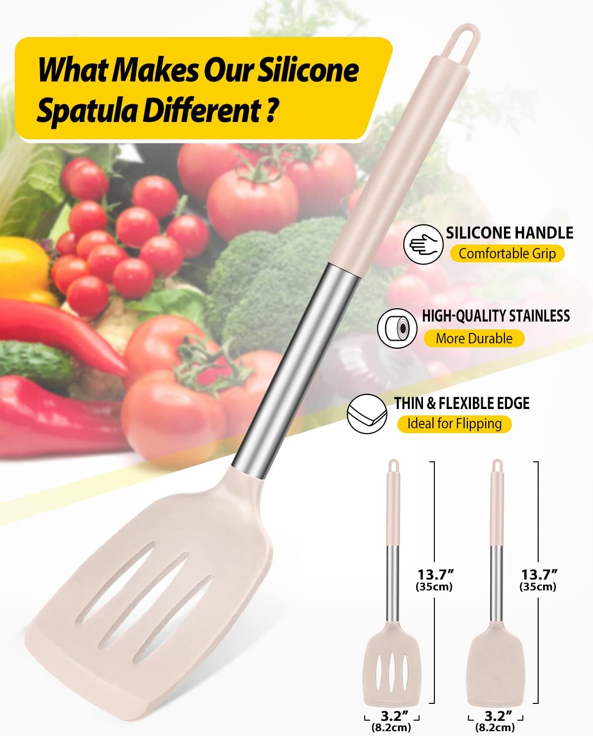 Silicone Solid Turner Non Stick Slotted Kitchen