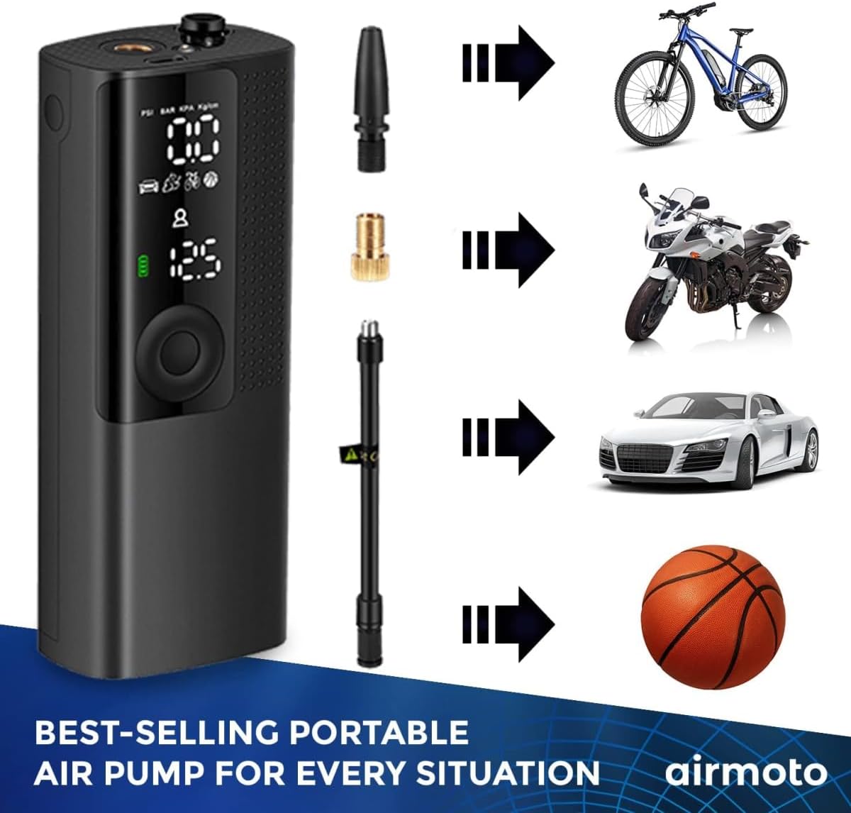 Airmoto Portable Tire Inflator with Digital Gauge