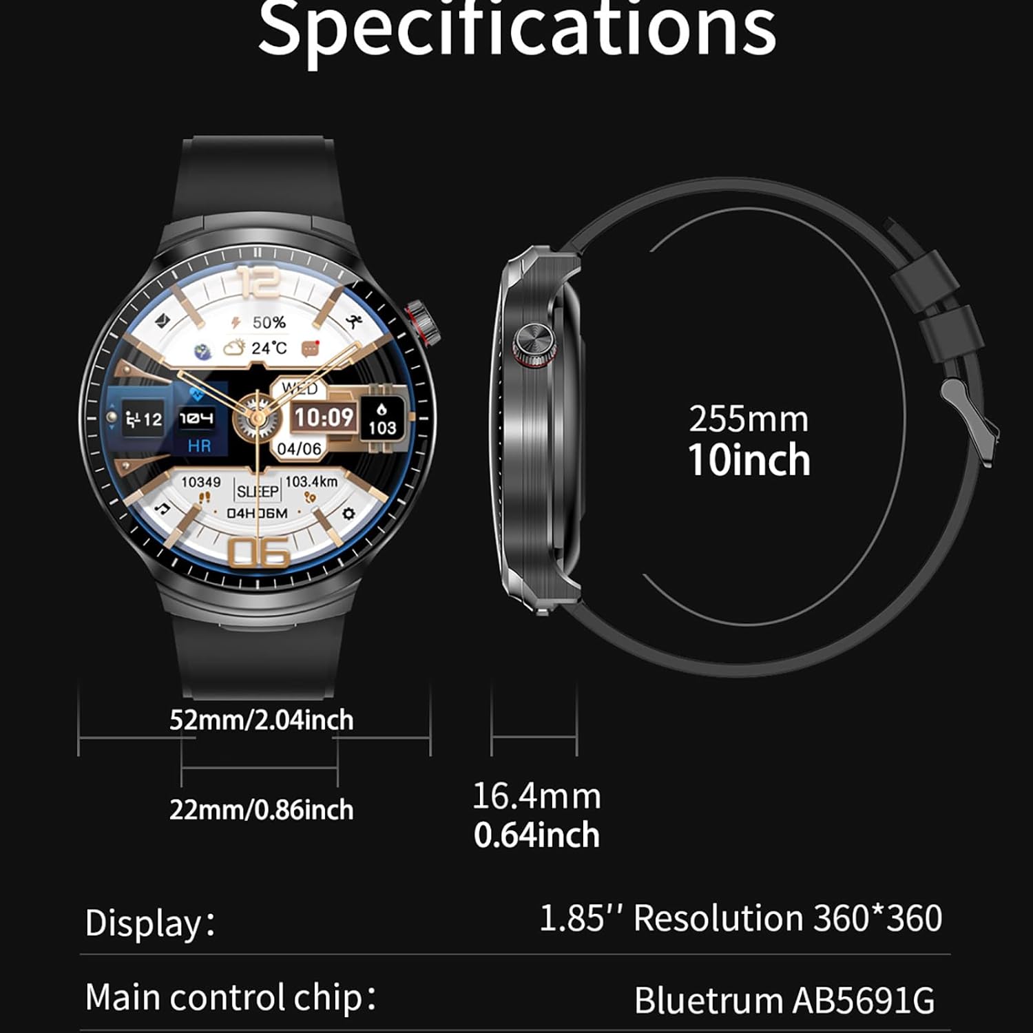 Smart Watch with Bluetooth Earbuds, 1.85-Inch Round HD Screen