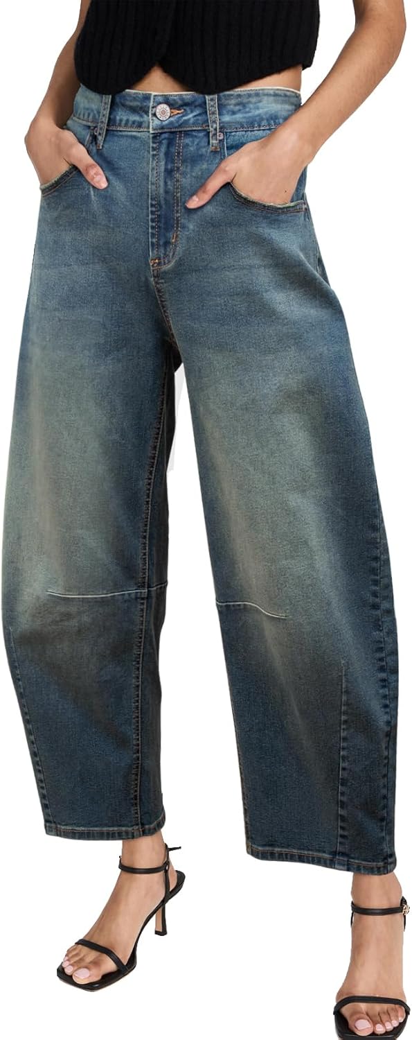 Sidefeel Women's Barrel Jeans Wide Leg Denim Pants