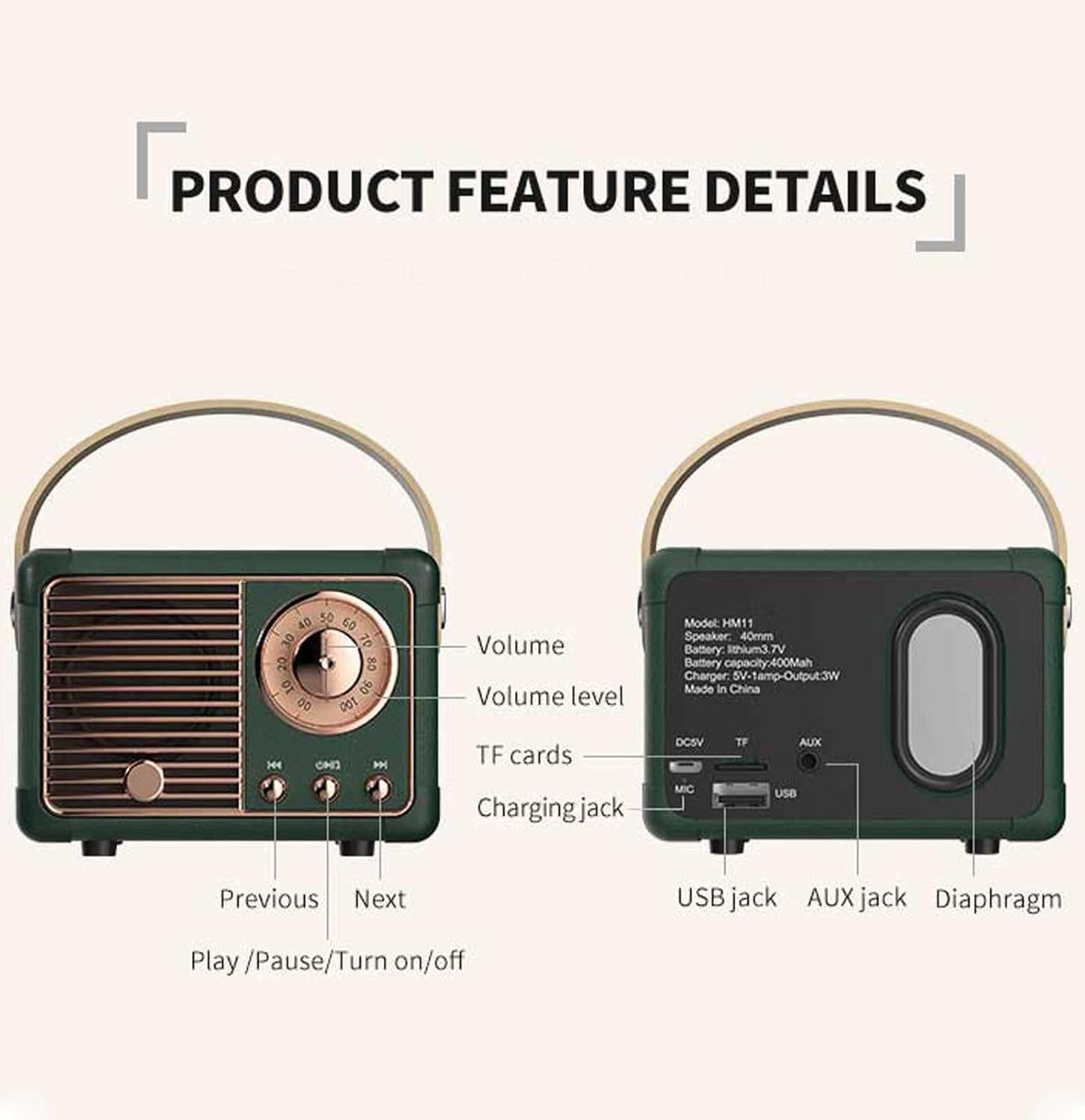 Dosmix Retro Bluetooth Speaker Vintage Decor Mini Speaker