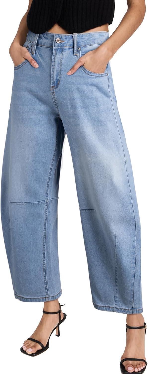 Sidefeel Women's Barrel Jeans Wide Leg Denim Pants