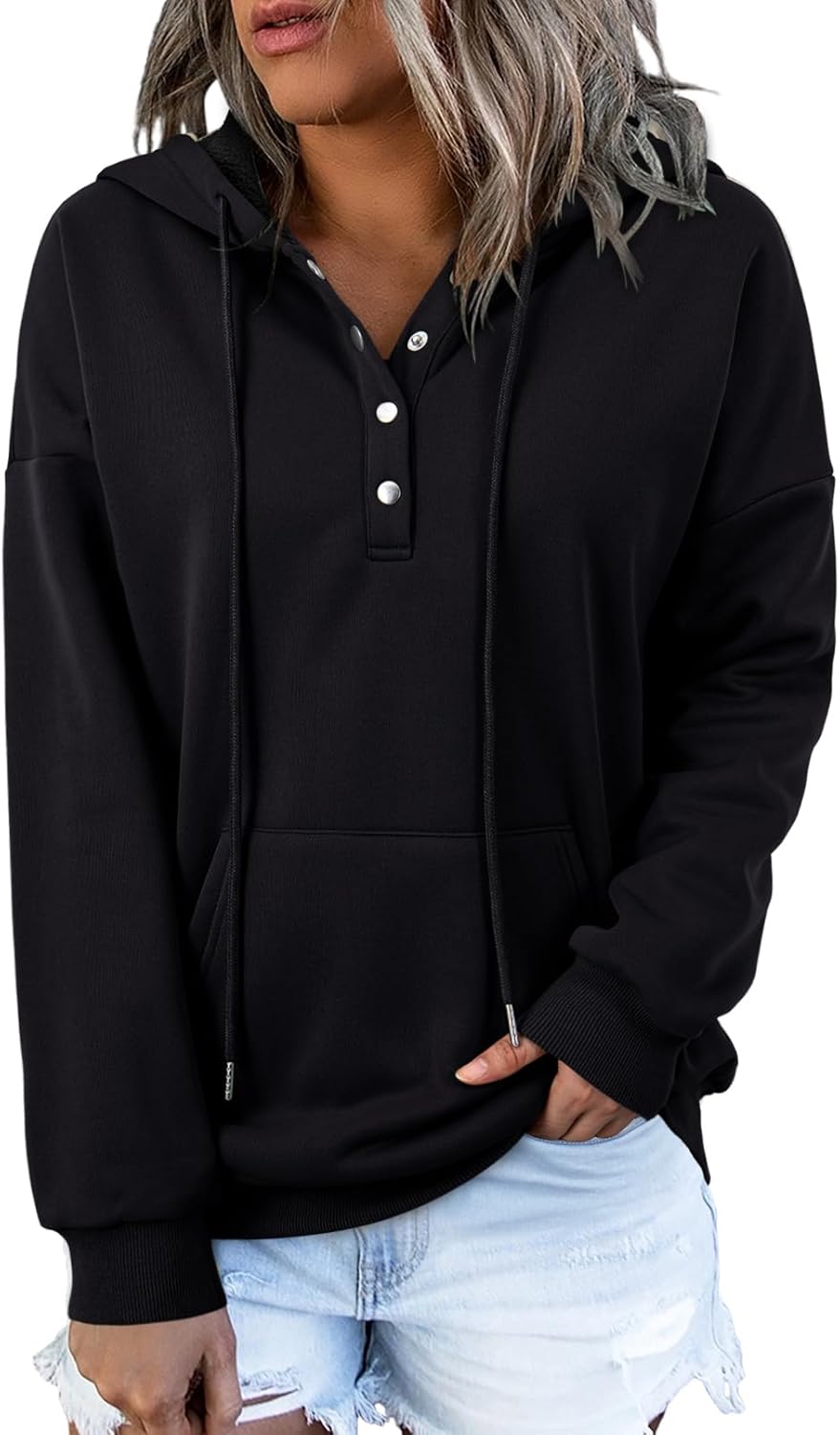 Dokotoo Womens 2025 Hoodies Button Collar Drawstring