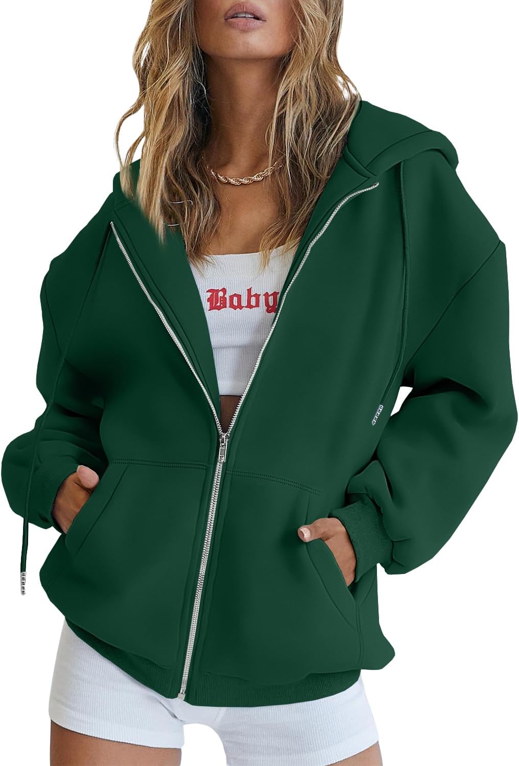 Trendy Queen Women's Oversized Zip-Up Hoodie