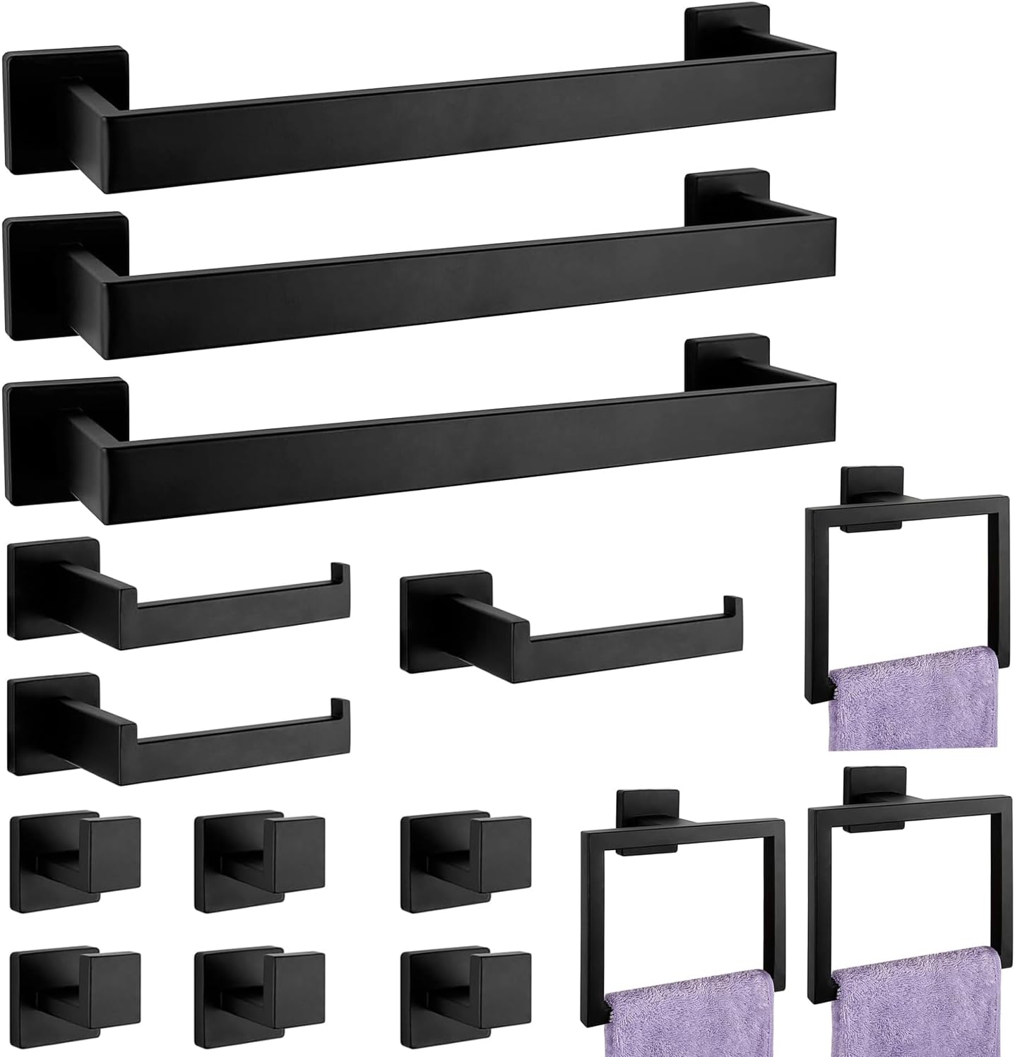 5-Pieces Matte Black Bathroom Hardware Accessories Set