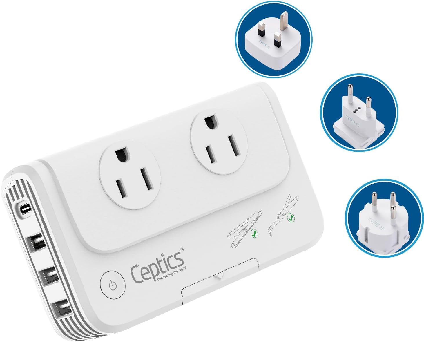 Ceptics Travel Voltage Converter for Hair Dryer