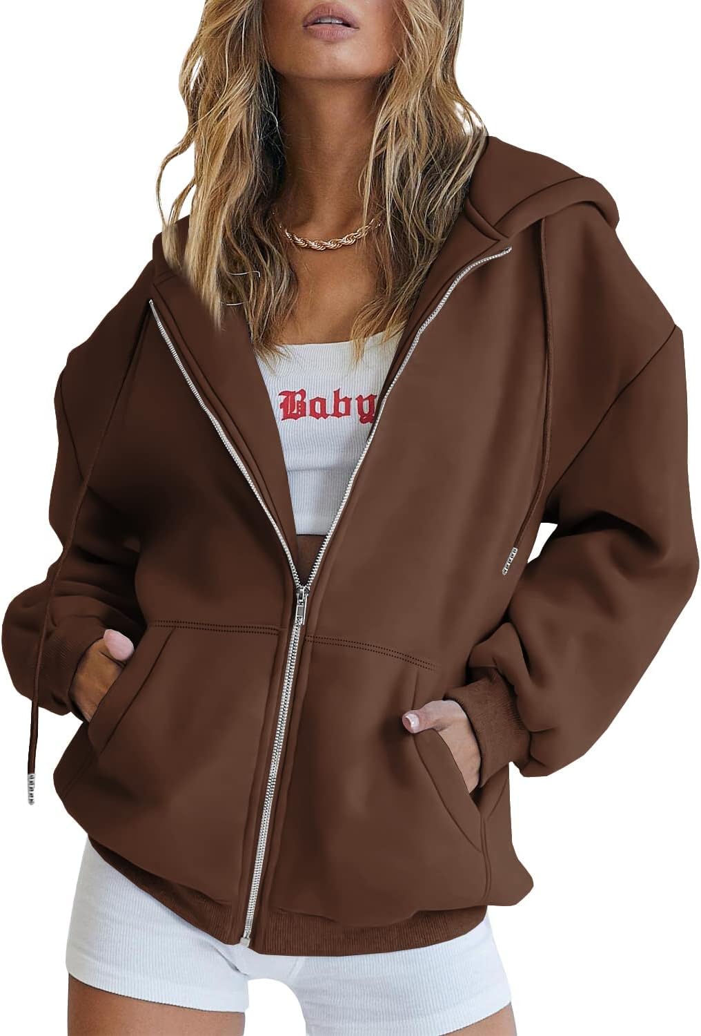 Trendy Queen Women's Oversized Zip-Up Hoodie