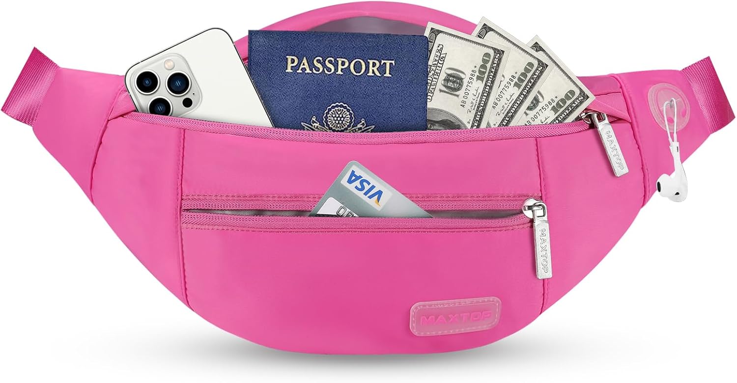 MAXTOP Large Crossbody Fanny Pack with 4-Zipper Pockets