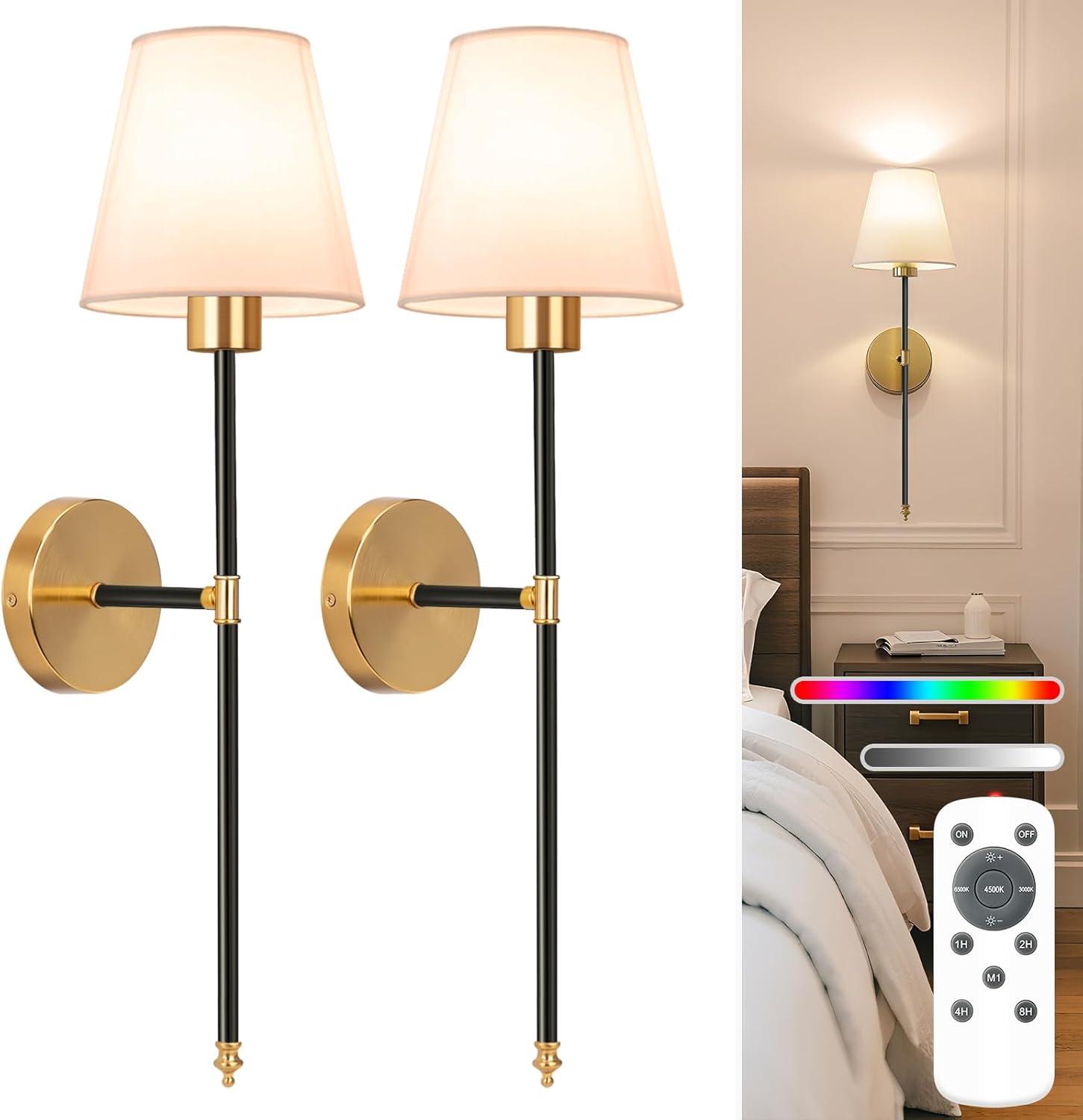 NIORSUN Battery Operated Wall Lamps for Bedroom