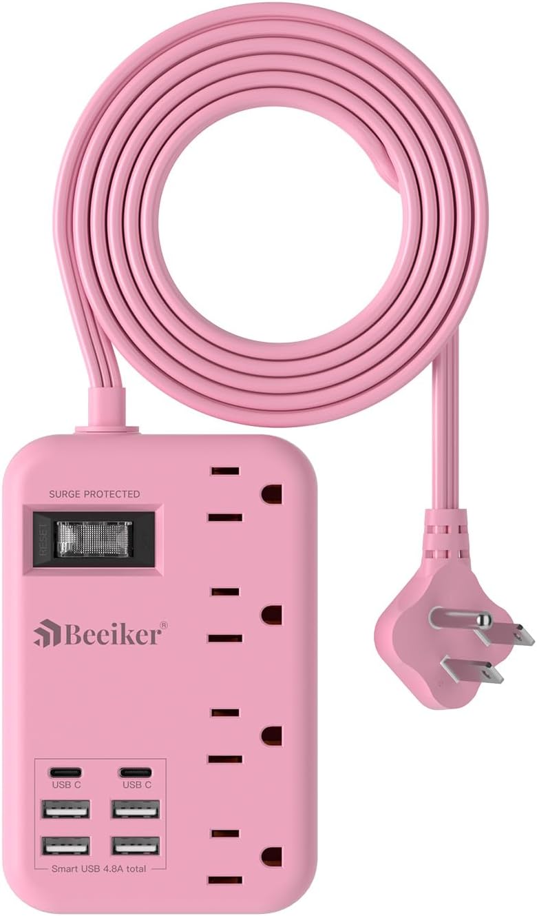 Purple Travel Power Strip 5Ft Lavender Extension Cord