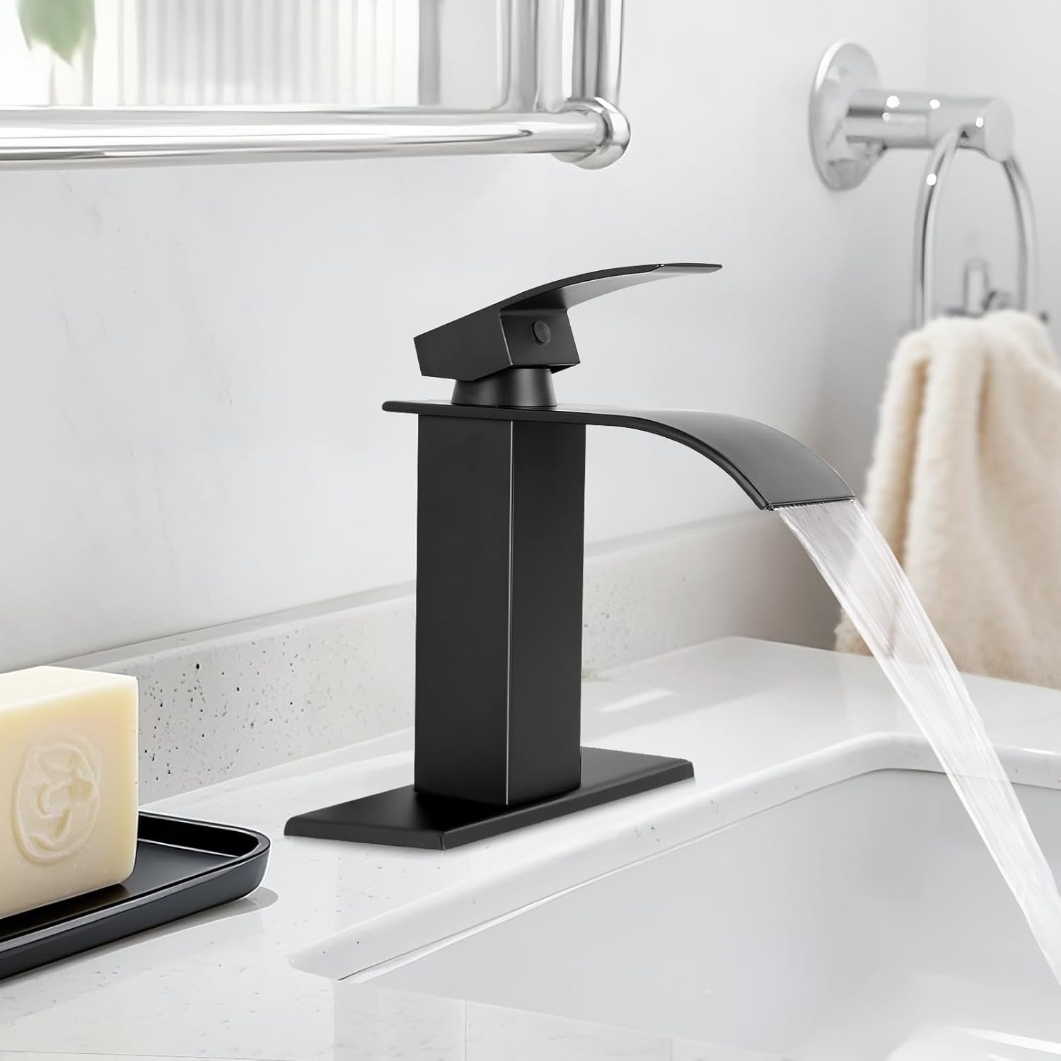 Matte Black Waterfall Bathroom Faucet