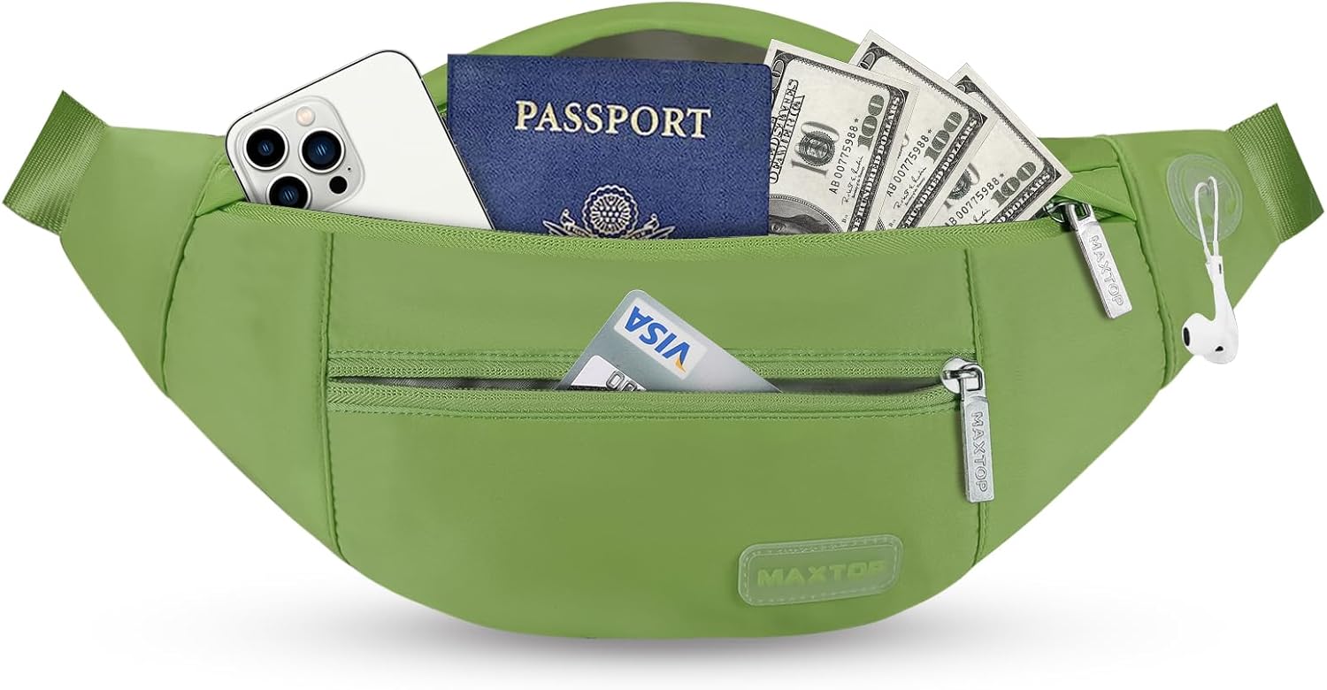 MAXTOP Large Crossbody Fanny Pack with 4-Zipper Pockets