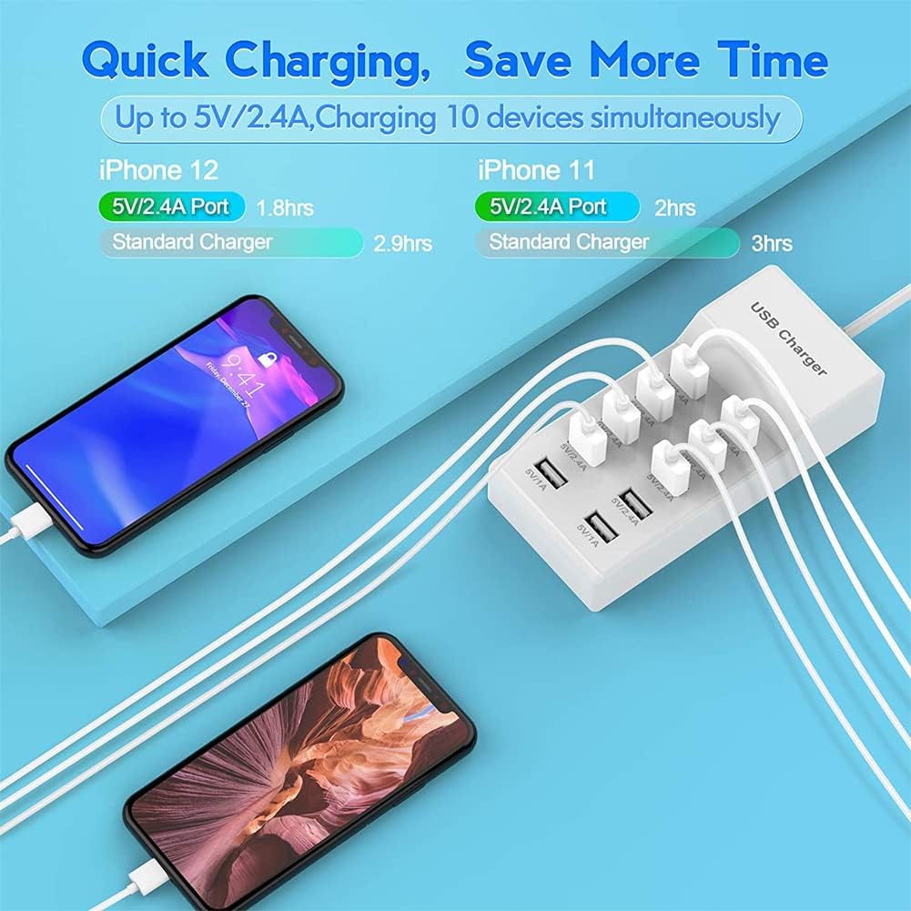 10-Port USB Wall Charger Station with Rapid Charging