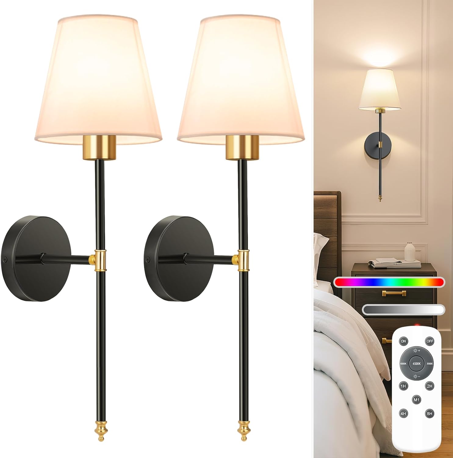 NIORSUN Battery Operated Wall Lamps for Bedroom