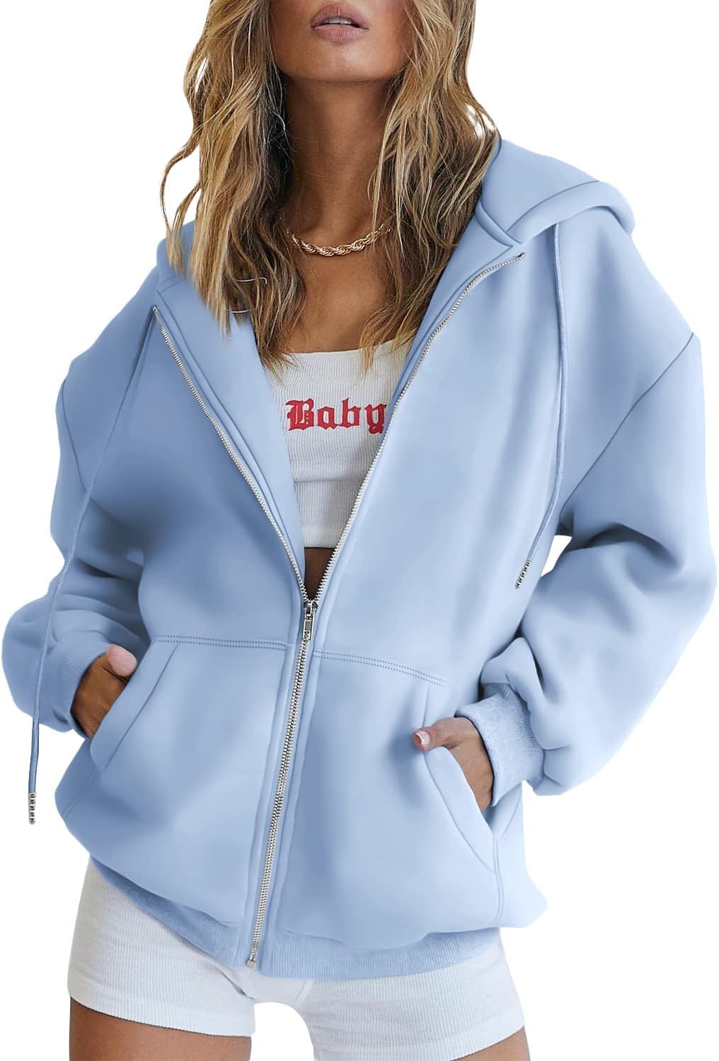 Trendy Queen Women's Oversized Zip-Up Hoodie