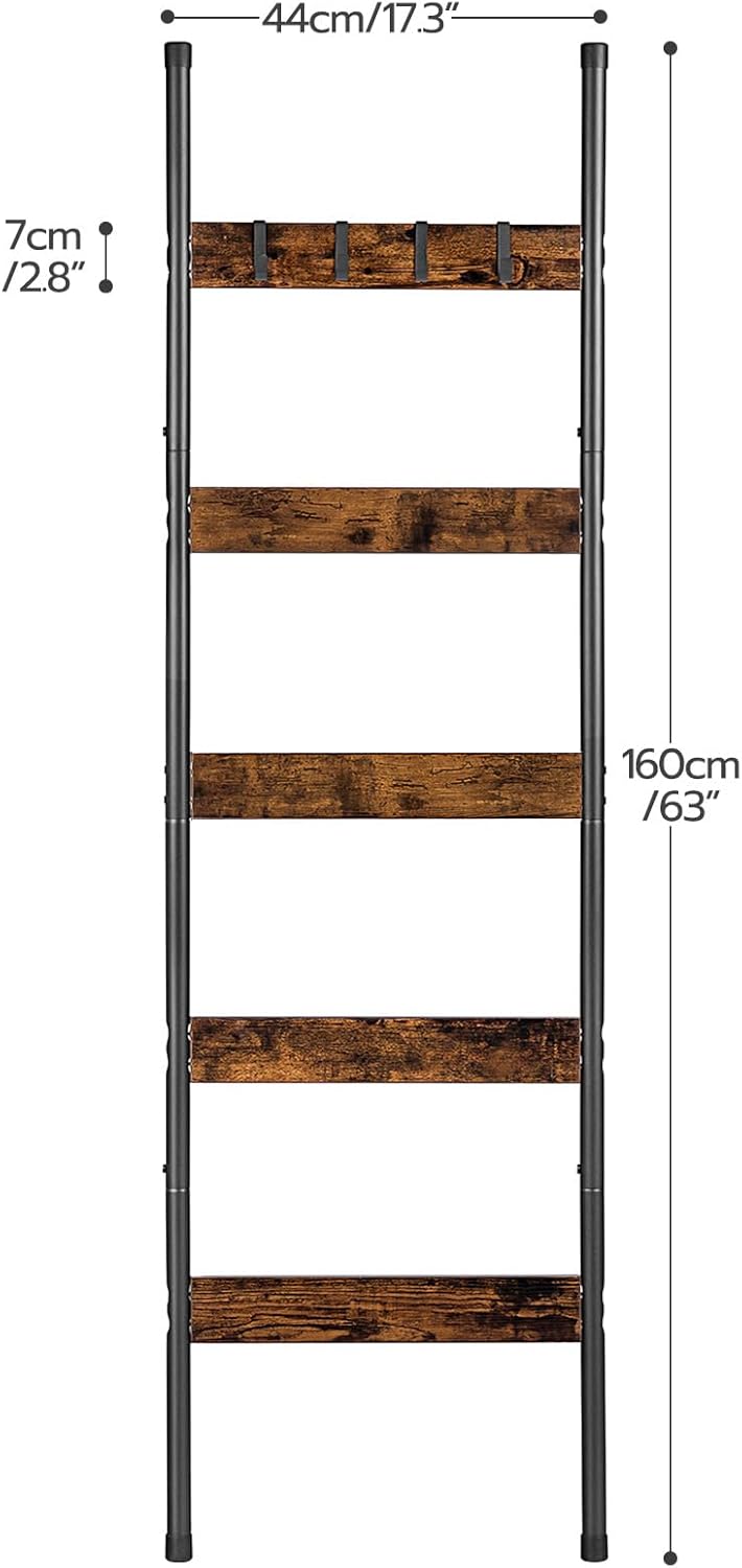 HOOBRO Blanket Ladder, 5-Tier Towel Rack with Hooks