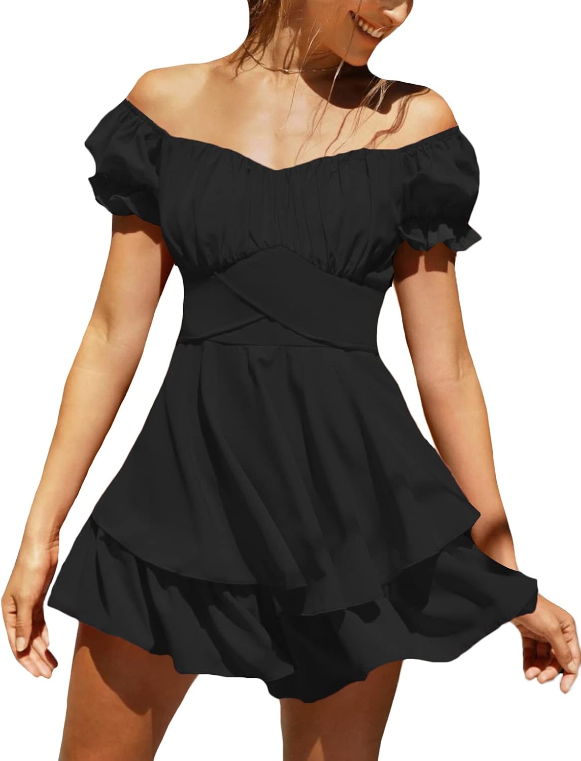 LYANER Women's Tie Back Off Shoulder Wrap Layer