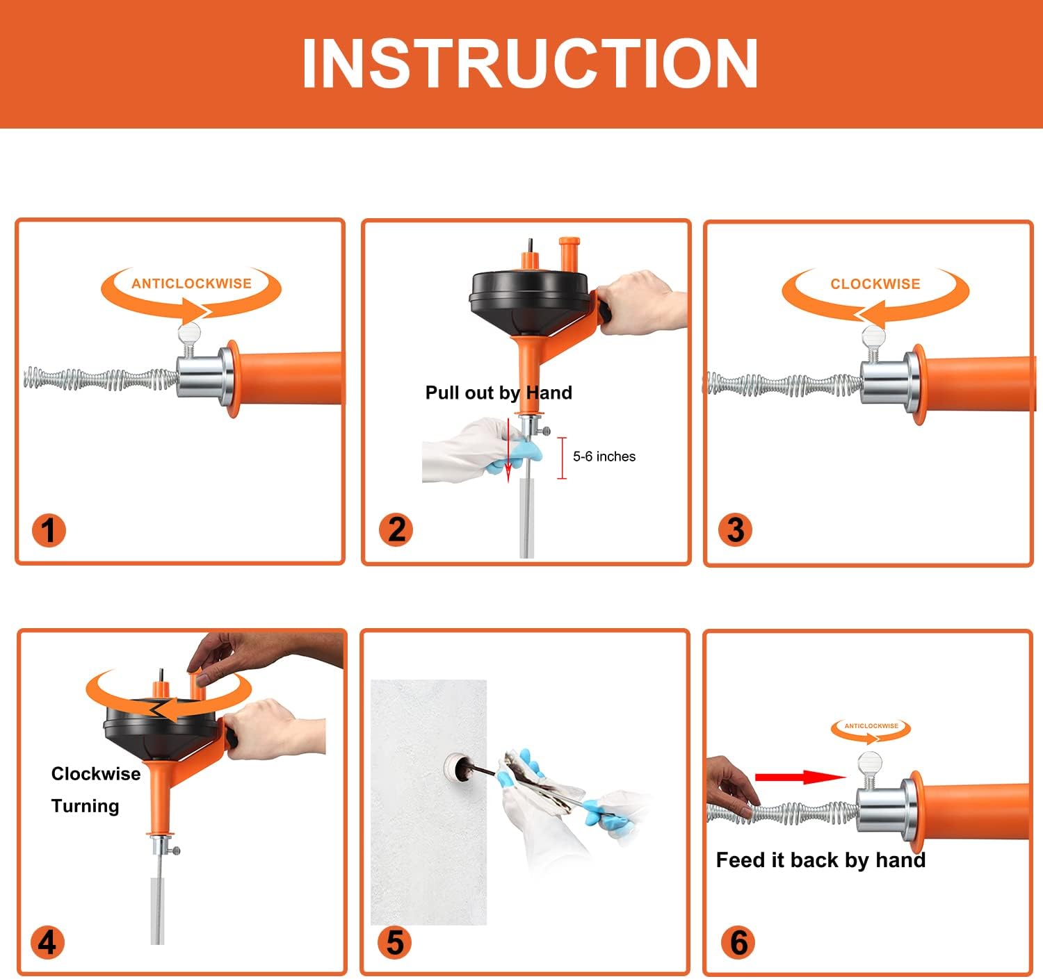 Drain Auger Clog Remover with Drill Adapter