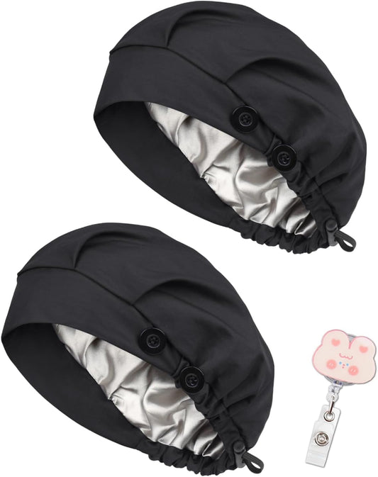 2 Pack Satin Lined Bouffant Scrub Caps