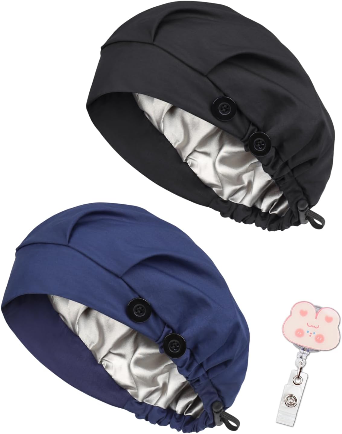 2 Pack Satin Lined Bouffant Scrub Caps