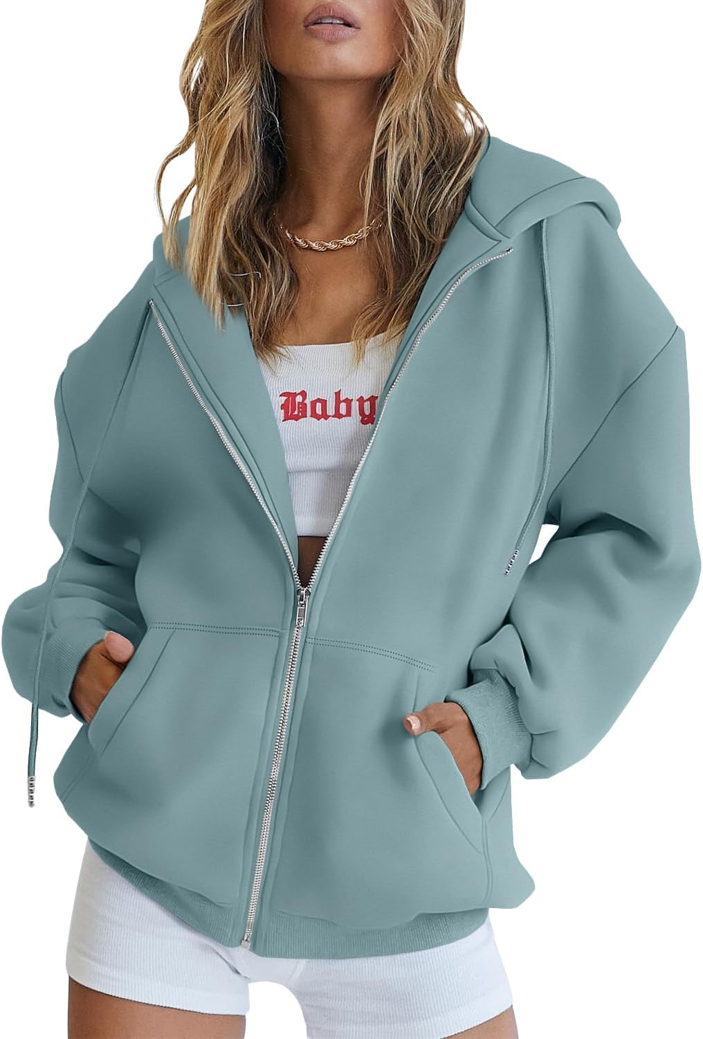 Trendy Queen Women's Oversized Zip-Up Hoodie