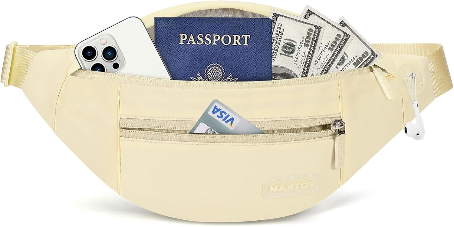 MAXTOP Large Crossbody Fanny Pack with 4-Zipper Pockets